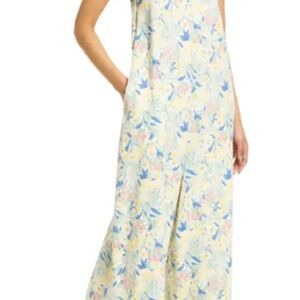 Nordstrom X-Large, IVORY GREEN SPRING BLOOM Wide-Leg Linen Romper